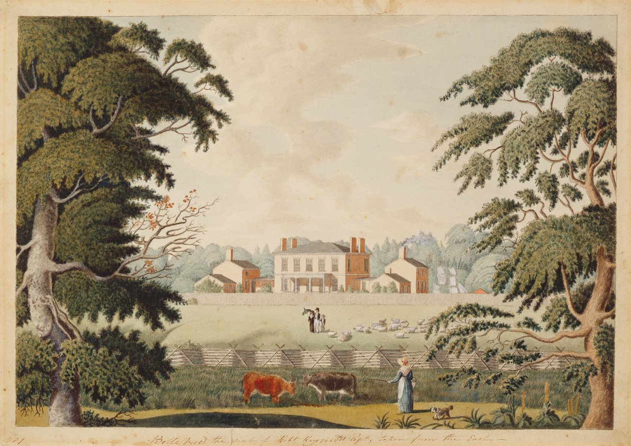 Belle Vue, Seat Robert Reynolds, Esquire hentet fra øst (wc med penn og blekk på papir) av Catherine Reynolds