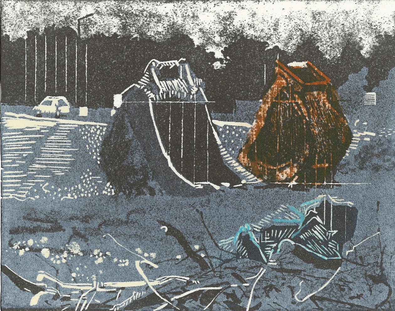 Prime Property, 2014 (linosnitt og etsning) av Catherine Sutcliffe-Fuller