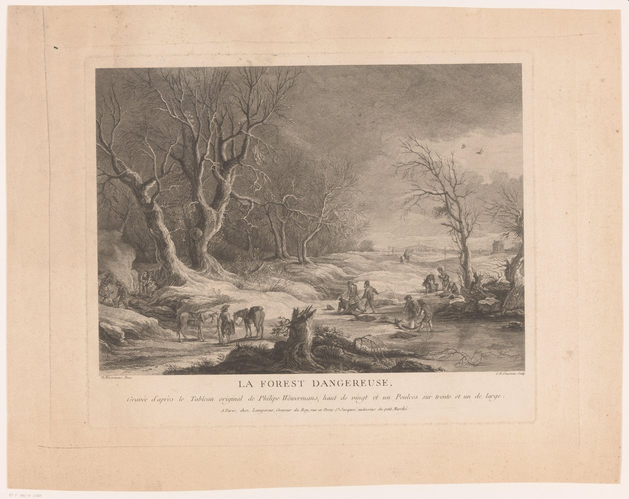 Vinterlandskap med angrepne figurer La forest dangereuse (tittel på objekt) av Cathérine Elise Cousinet