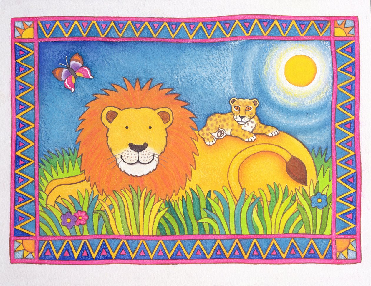 Lion in the Sun, 1997 (wc og pastell på papir) av Cathy Baxter