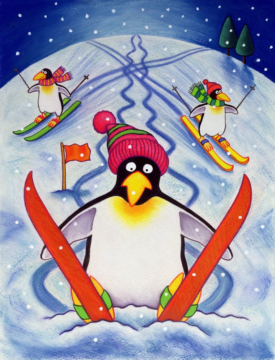 Skiferie, 2000 (wc og pastell på papir) av Cathy Baxter