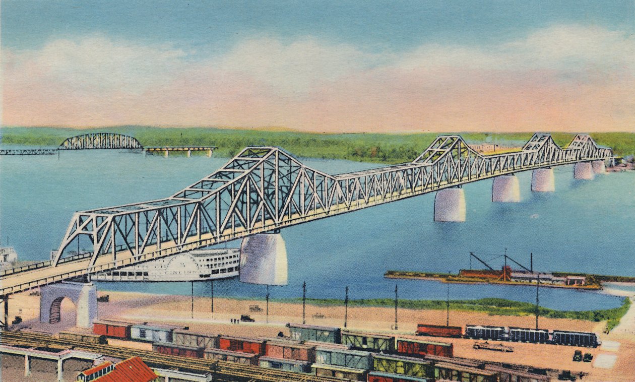 Municipal Bridge som forbinder Louisville, Ky, og Jeffersonville, Ind., 1942 av Caufield and Shook