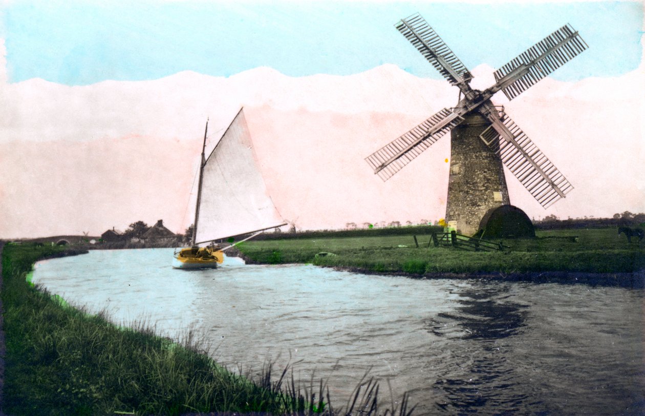 En vindmølle på Norfolk Broads, Norfolk, 1926. av Cavenders Ltd