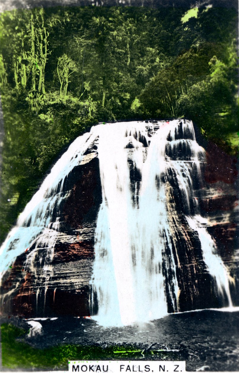 Mokau Falls, North Island, New Zealand, ca 1920-tallet. av Cavenders Ltd