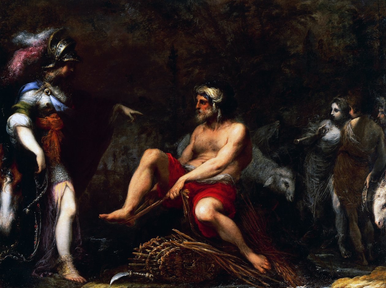 Erminia blant hyrdene, av Francisco Montelatici kjent som Cecco Bravo (1601-1661), olje på lerret av Cecco  Bravo