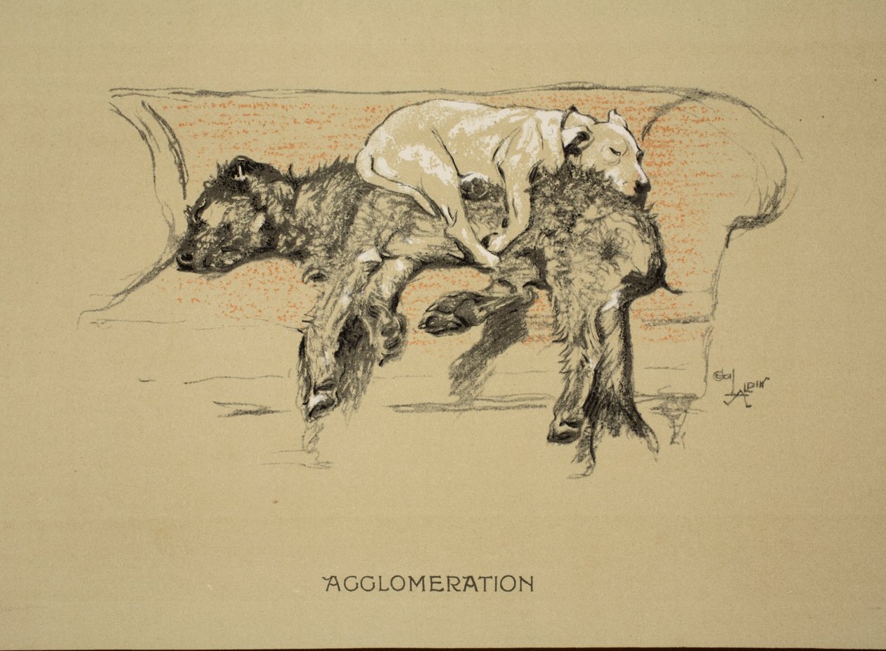 Agglomeration, 1930, 1. utgave av 'Sleeping Partners', Aldin, Cecil Charles Windsor (1870-1935), utgitt av Eyre og Spottiswoode Limited, Chalk and Charcoal på papir av Cecil Charles Windsor Aldin