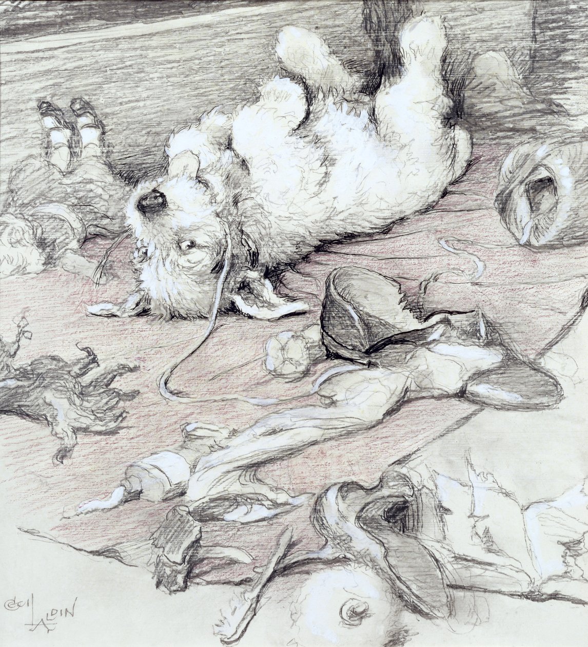 rampete valp, (blyant forhøyet med hvit) av Cecil Charles Windsor Aldin