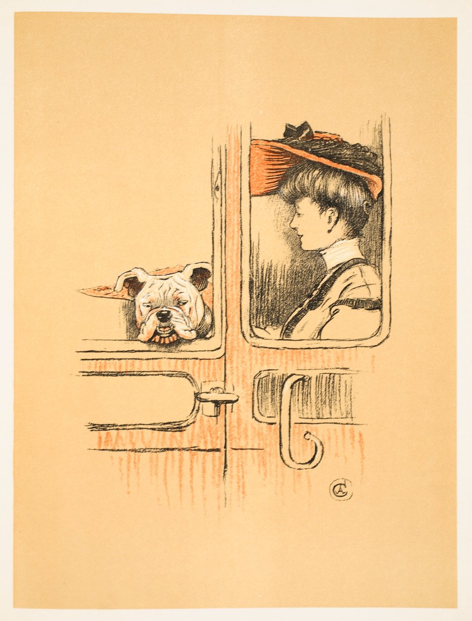 Traveling in First Class, Fra 'A Gay Dog, Story of a Foolish Year' Aldin, Cecil Charles Windsor (1870-1935), utgitt William Heineman, 1905. Illustrasjon, 1. utgave, Chalk and Crayon på papir av Cecil Charles Windsor Aldin