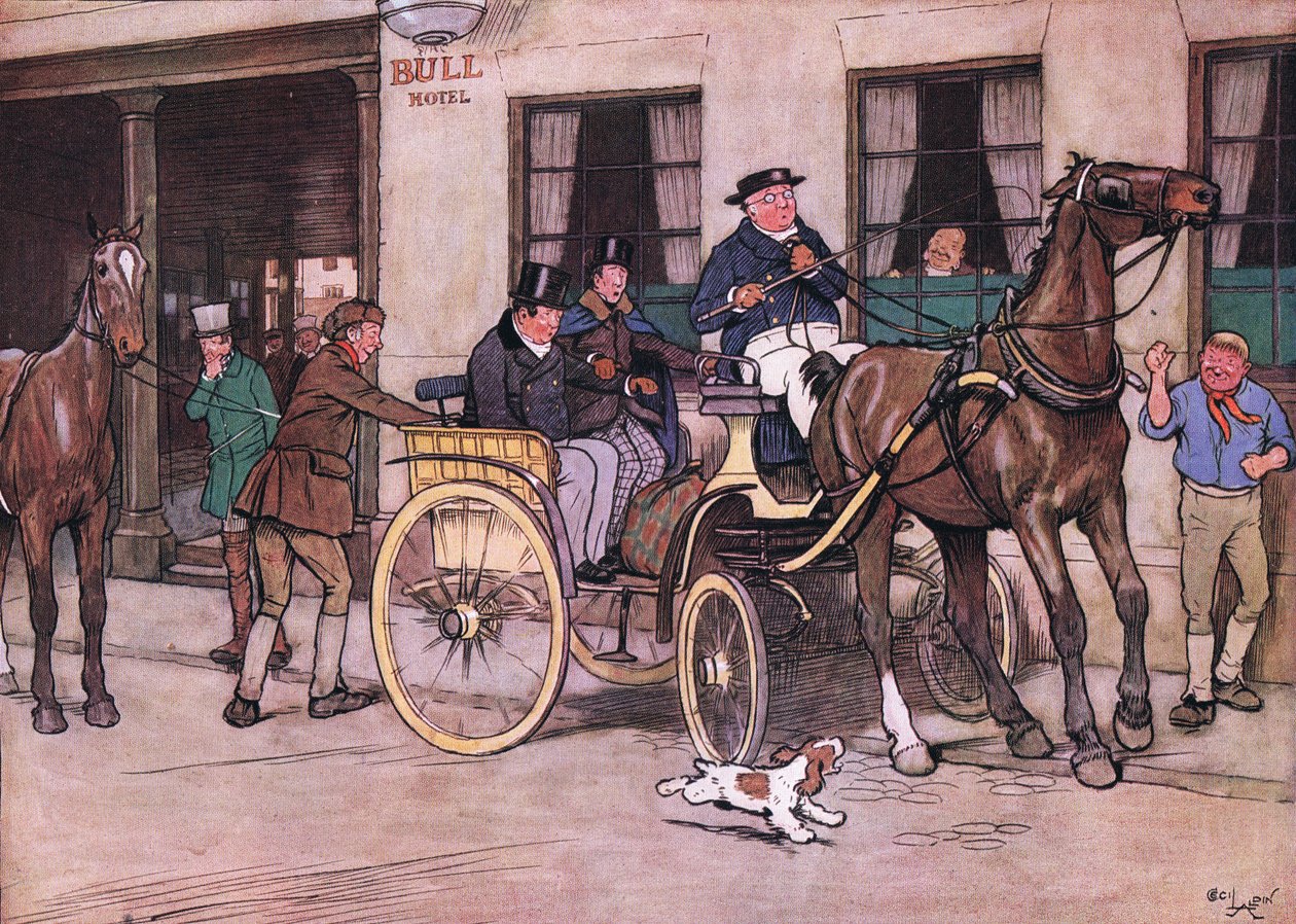 Wo-o! ropte Mr Pickwick. Wo-o! ekko herr Tupman og herr Snodgrass fra søppelbøtta av Cecil Charles Windsor Aldin