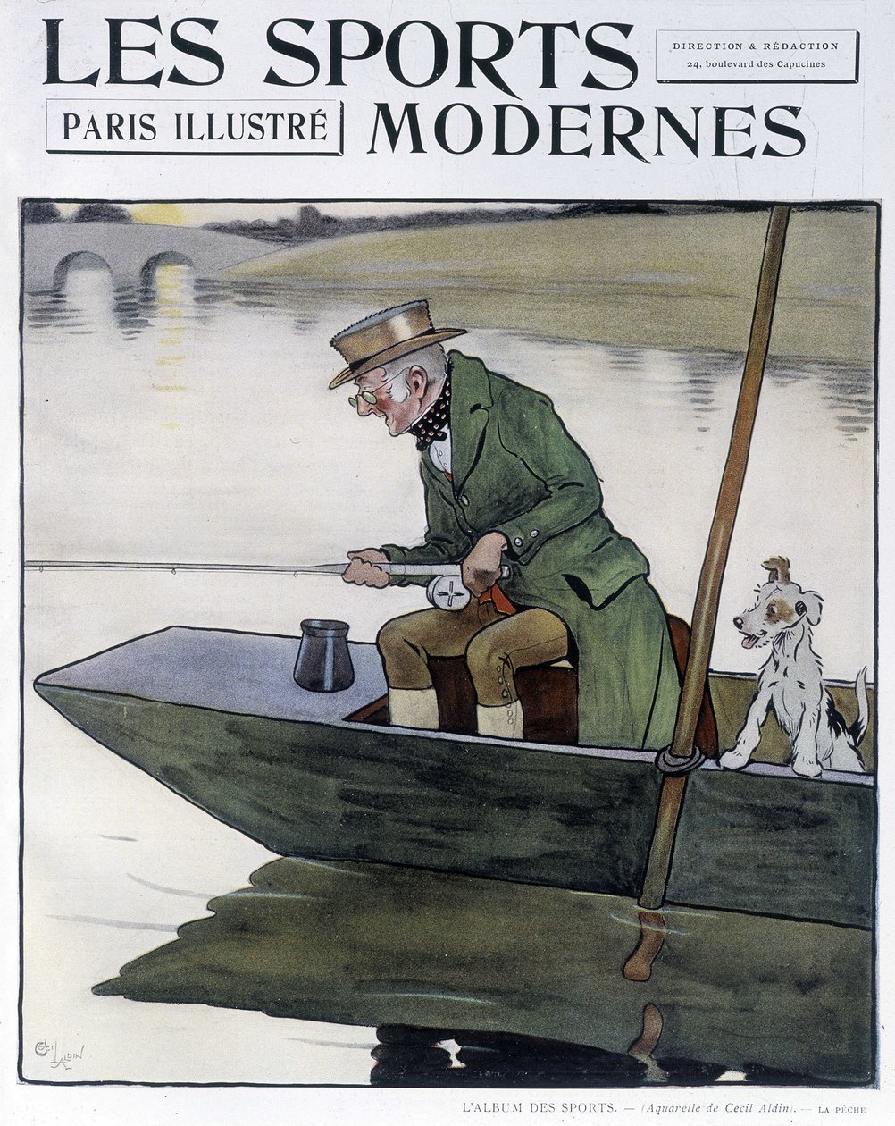 Fiske - tegning av C. Aldin i "Modern Sports"" av Cecil Charles Windsor Aldin