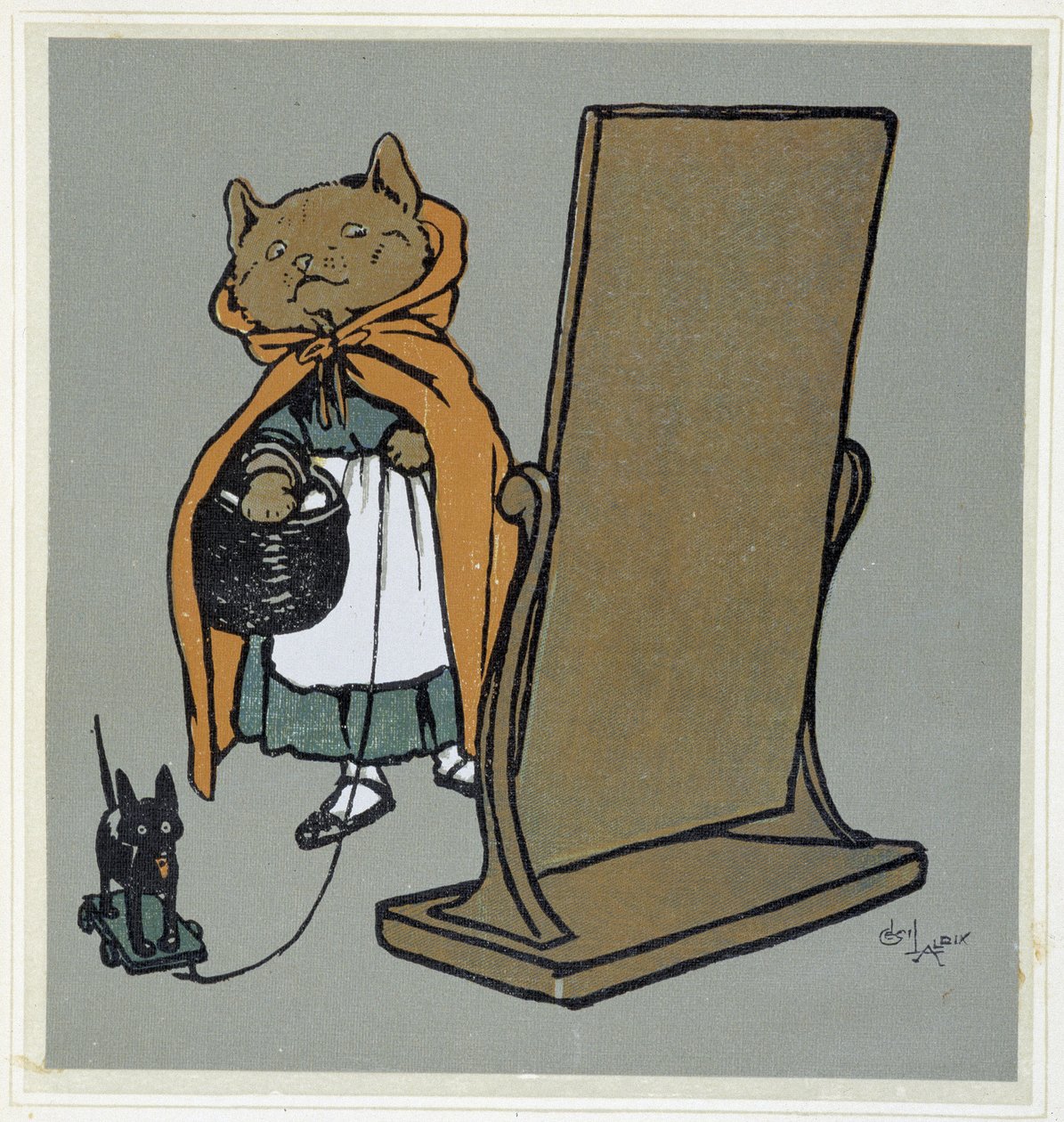 Katt foran speilet hans - tegning av Cécil Aldin. av Cecil Charles Windsor Aldin