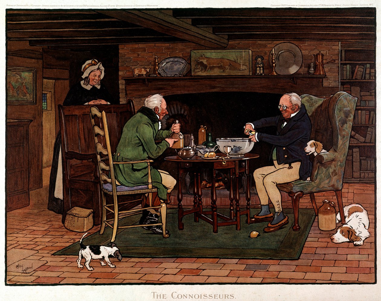 Connoisseurs To engelske forbereder punch. Akvarell av Cecil Aldin av Cecil Charles Windsor Aldin
