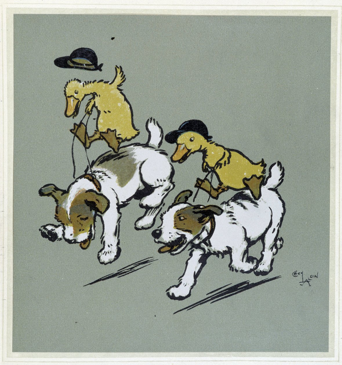 Andelag "" ridning"" på hunder - i "" Merry Party"", ill. av Cécil Aldin, red. Hodder & Stoughton, London av Cecil Charles Windsor Aldin