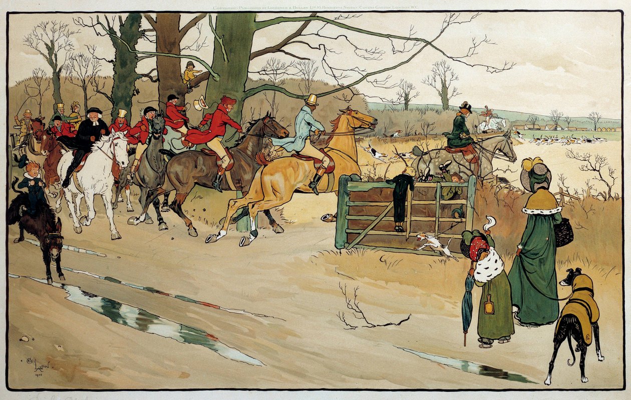Gravering av Cecil Aldin (1870 -?), england. Coll. Del av Cecil Charles Windsor Aldin