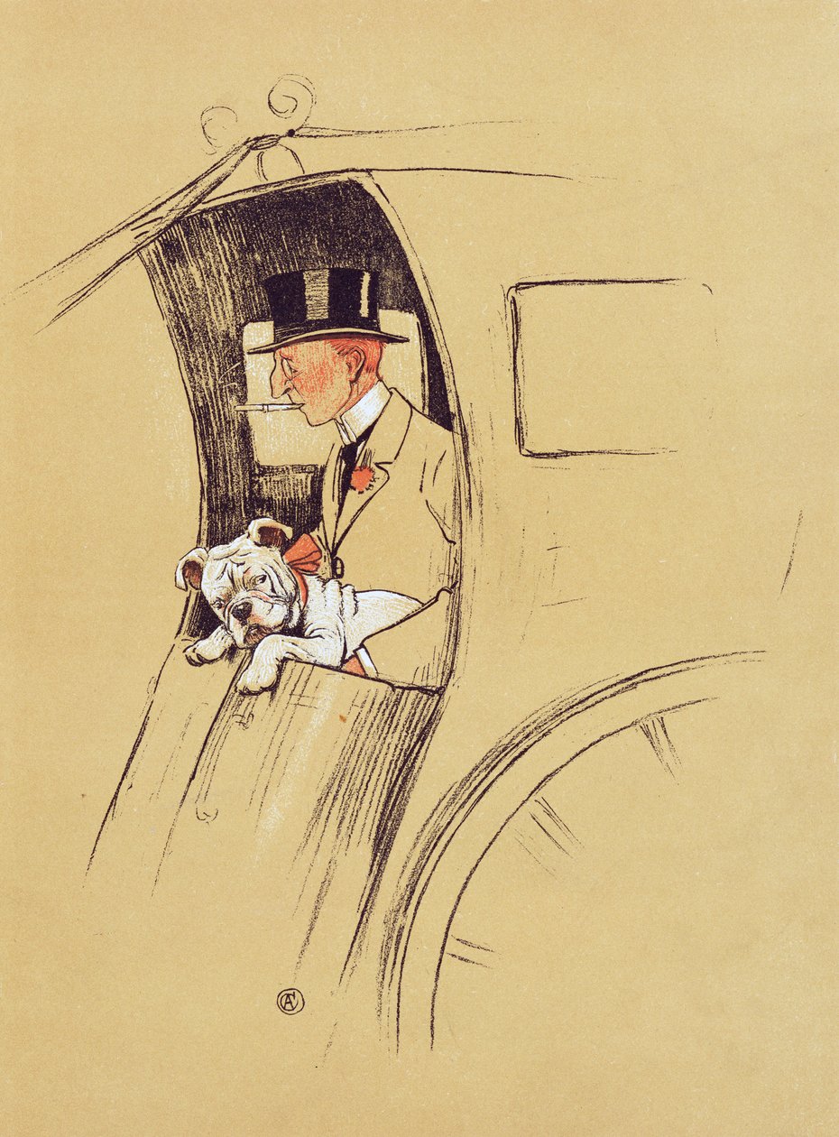 Hansom Cab (kritt og fargestift på papir) av Cecil Charles Windsor Aldin