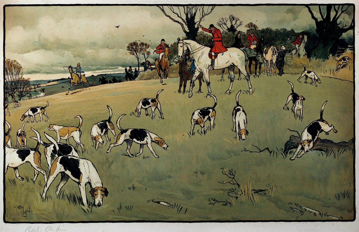 Hunting Scene, A Trail Watercolor av Cecil Aldin (1870-1935) Privatsamling fra 1800-tallet av Cecil Charles Windsor Aldin