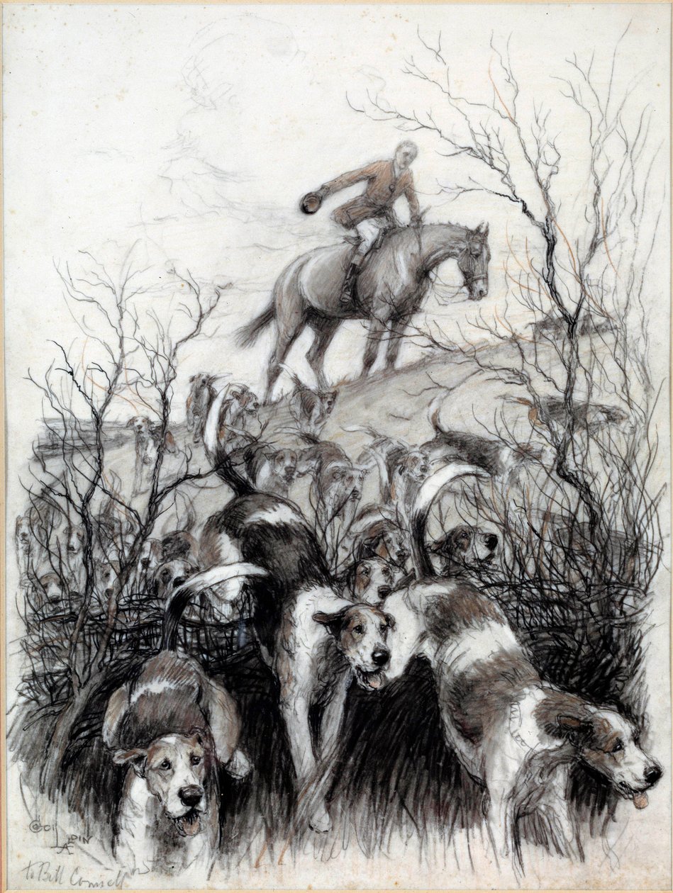 Jaktscene i England: Hundetegning av Cecil Aldin (1870-1935) Privatsamling fra 1800-tallet av Cecil Charles Windsor Aldin