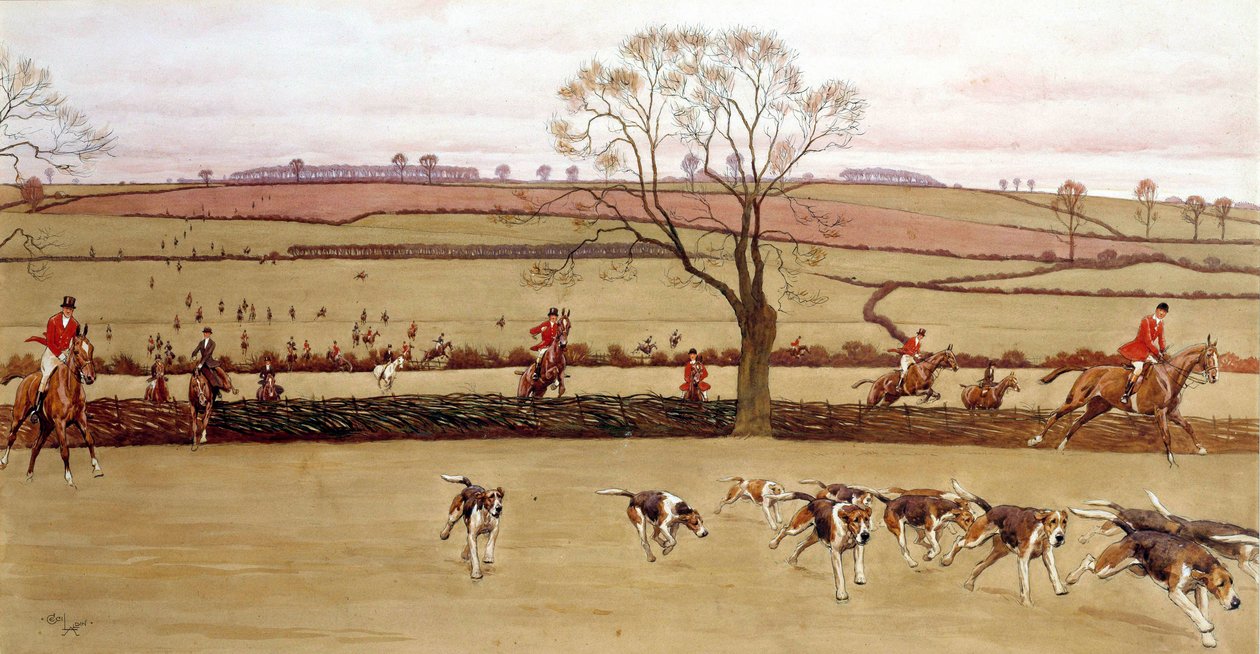 Jaktscene, mannskapet Alicestone Watercolor av Cecil Aldin (1870-1935) Privatsamling fra 1800-tallet av Cecil Charles Windsor Aldin