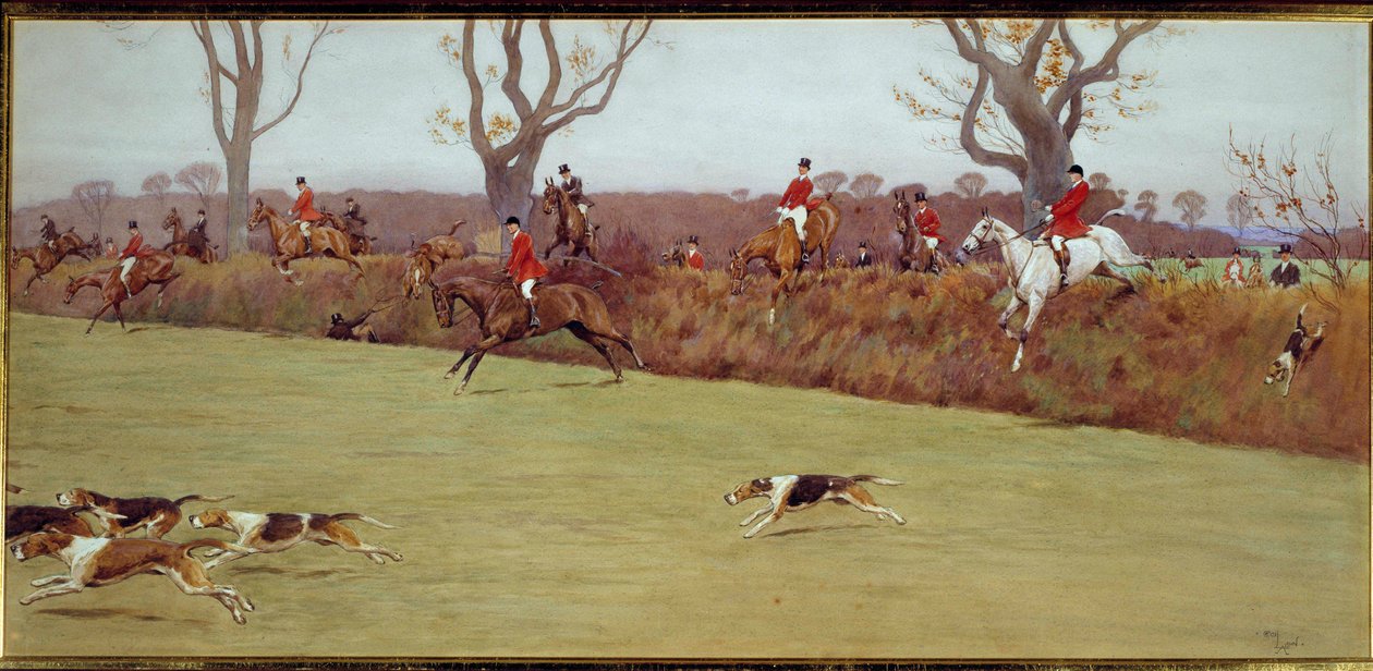 Jaktscene, mannskapet Blackmoor Watercolor av Cecil Aldin (1870-1935) Privatsamling fra 1800-tallet av Cecil Charles Windsor Aldin