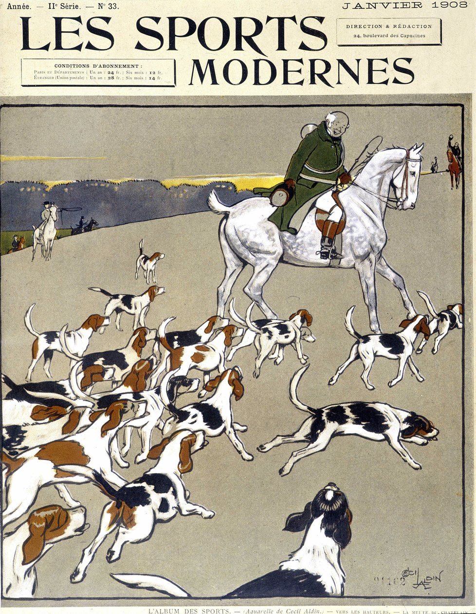 Jakt: flokken. Omslag “” Moderne idrett””, 01/1908 av Cecil Charles Windsor Aldin
