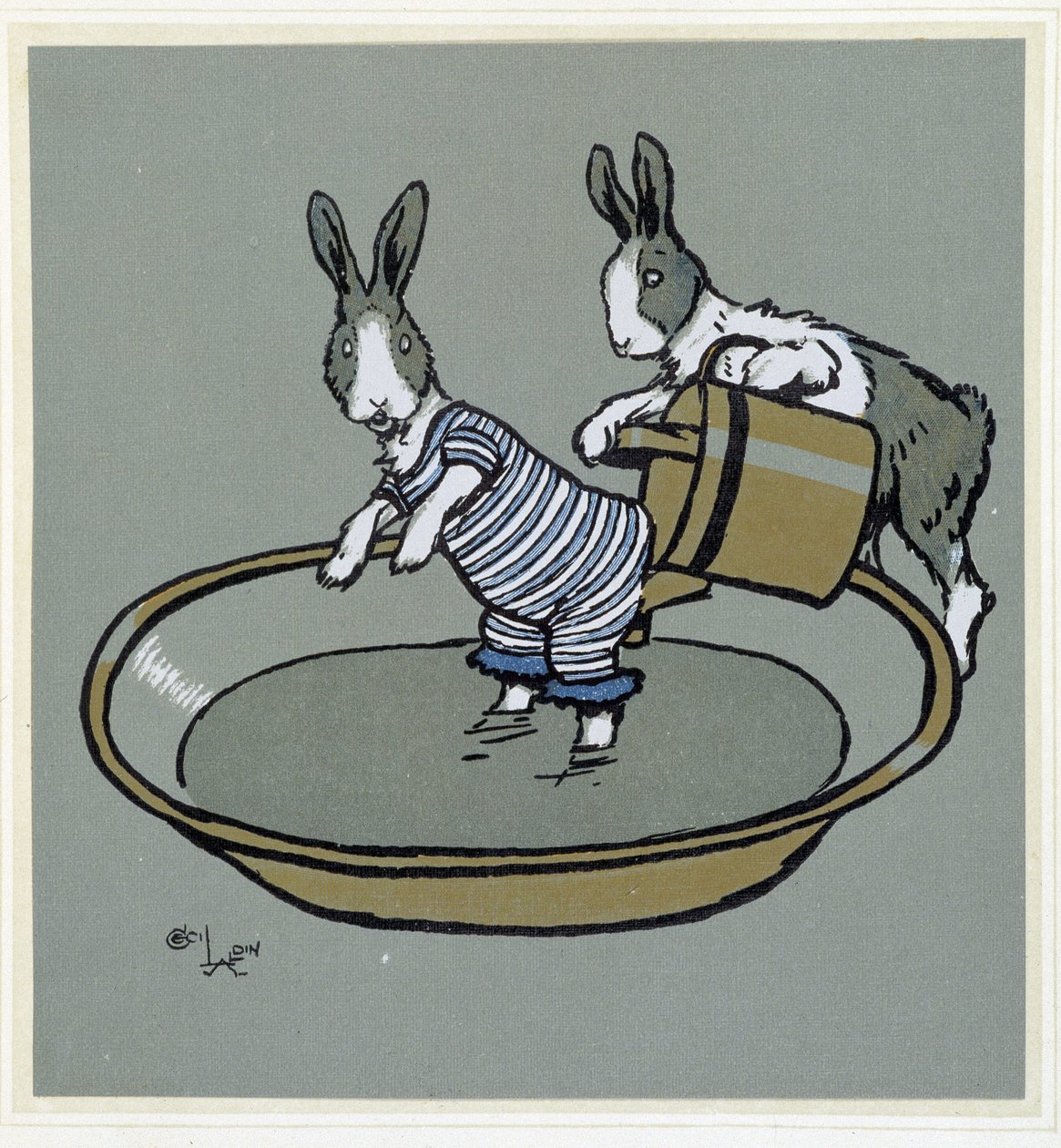 Kaniner gravid un bain - i "" Merry Party"", ill. av Cécil Aldin, red. Hodder & Stoughton, London av Cecil Charles Windsor Aldin