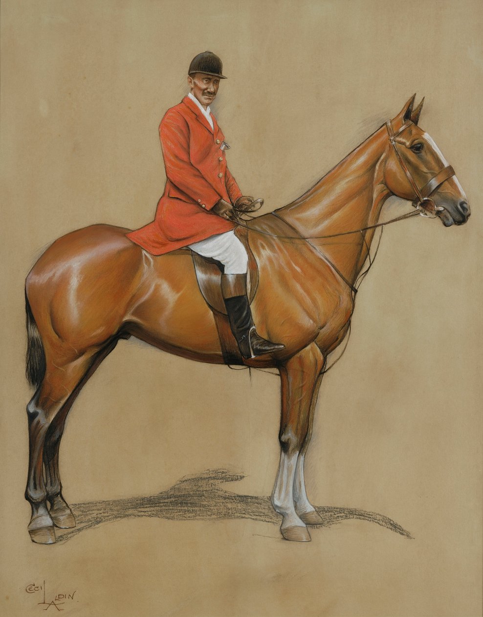 Selvportrett (pastell på papir) av Cecil Charles Windsor Aldin