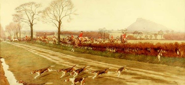 The Cheshire - borte fra Tattenhall, 1912 (penn, blekk og wc) (for detaljer se 85437) av Cecil Charles Windsor Aldin