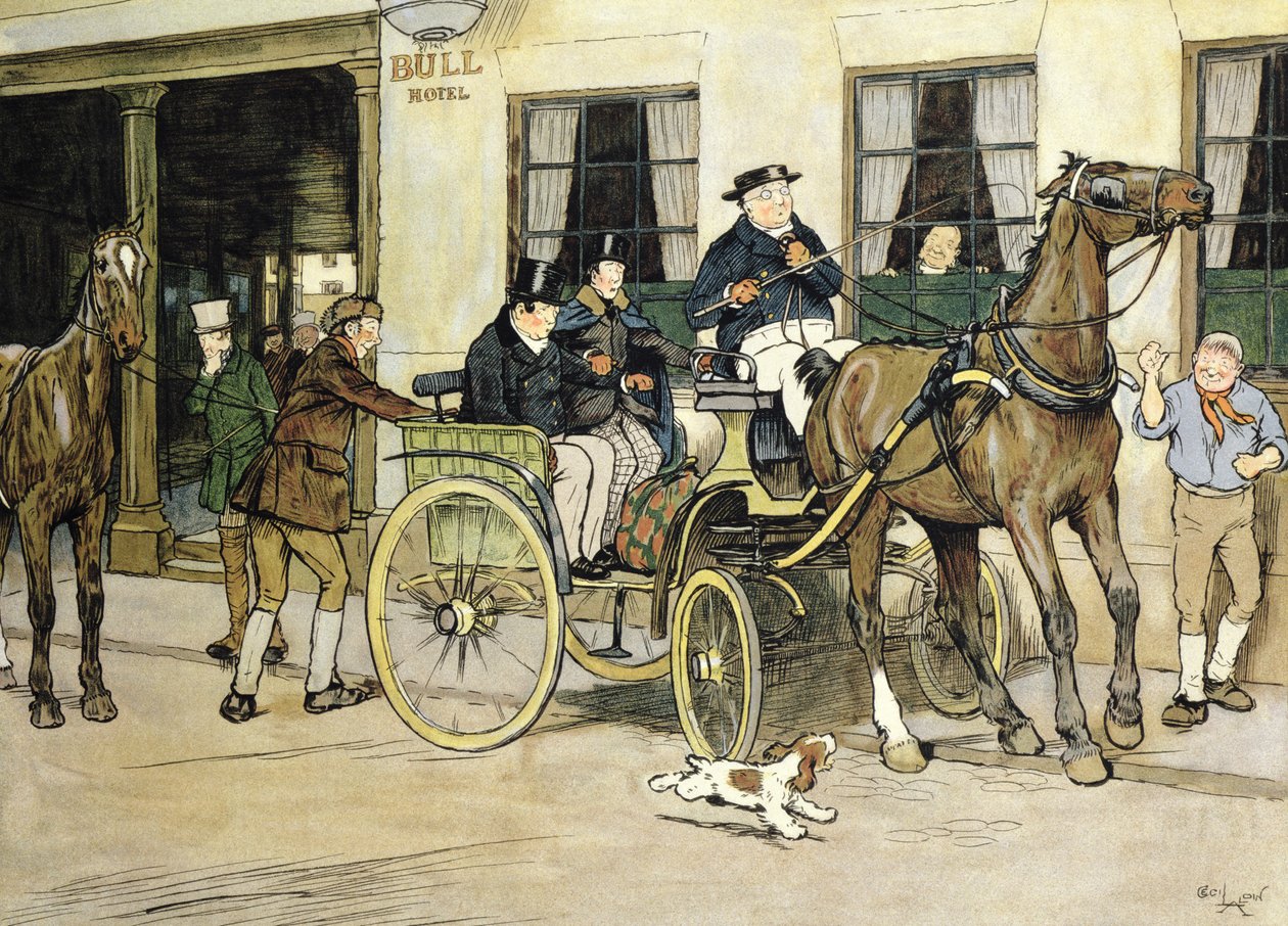 Pickwickianerne starter fra Bull Hotel i Rochester av Cecil Charles Windsor Aldin