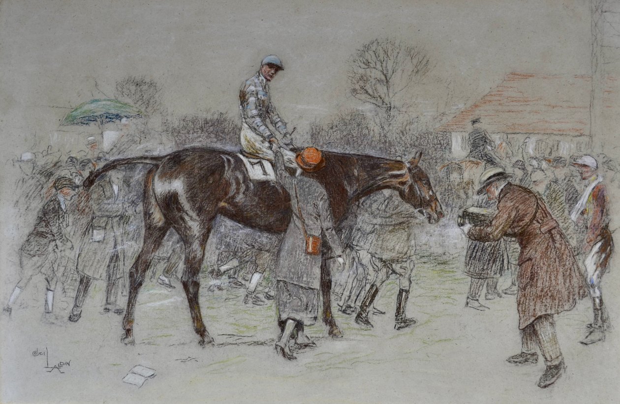 Å lede i vinneren mens bookmakerne jublet, ca. 1920-25 (pastell) av Cecil Charles Windsor Aldin