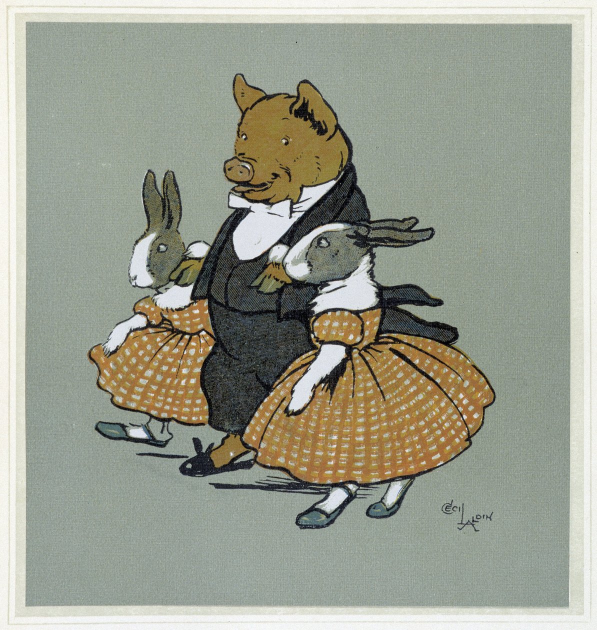 En pichon med to rabbinere - i ""Merry Party"", ill. av Cecil Aldin, red. Hodder & Stoughton, London av Cecil Charles Windsor Aldin