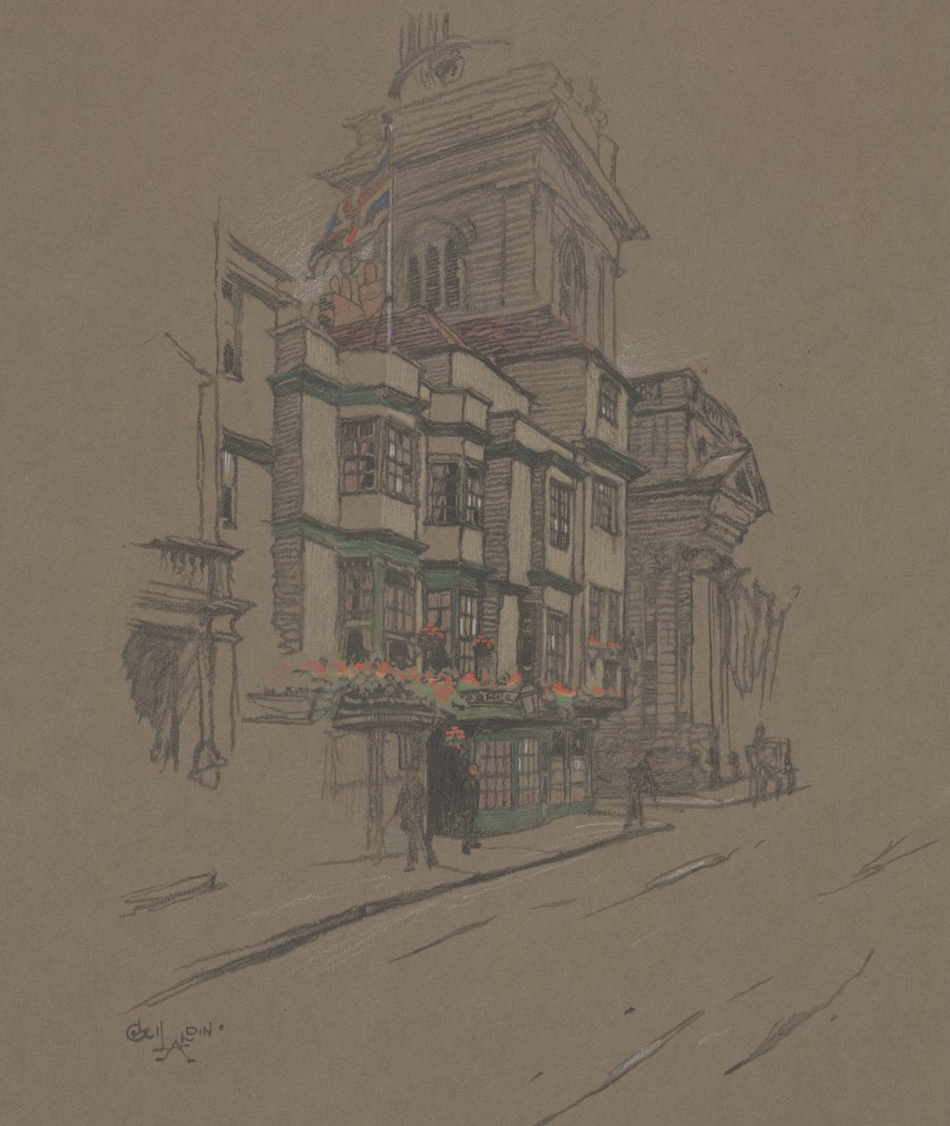 Uten tittel (håndfarget litho) av Cecil Charles Windsor Aldin