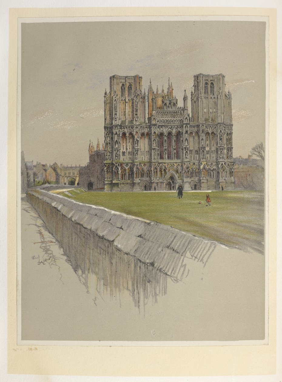 Wells katedral.  Katedraler (og Abbey Churches) i England. Illustrert av C. Aldin.  Cecil Aldin av Cecil Charles Windsor Aldin