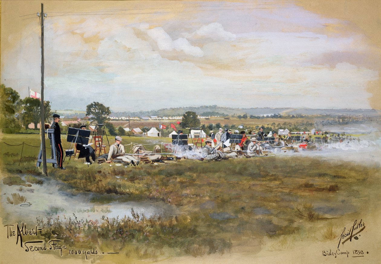 The Albert - Second Stage, 1000 yards, Bisley Camp, 1893 (wc og gouache på papir) av Cecil Cutler
