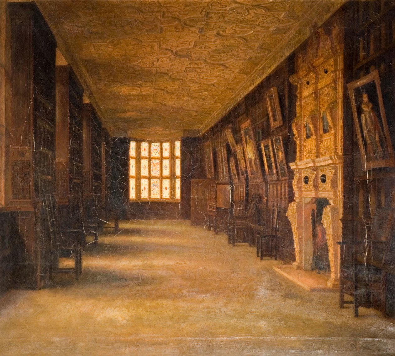 Utsikt over The Long Gallery i Aston Hall, 1870-1880. av Cecilia C Foster
