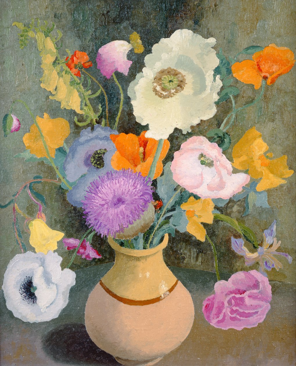 Valmuer og søte erter (olje på lerret) av Cedric Morris