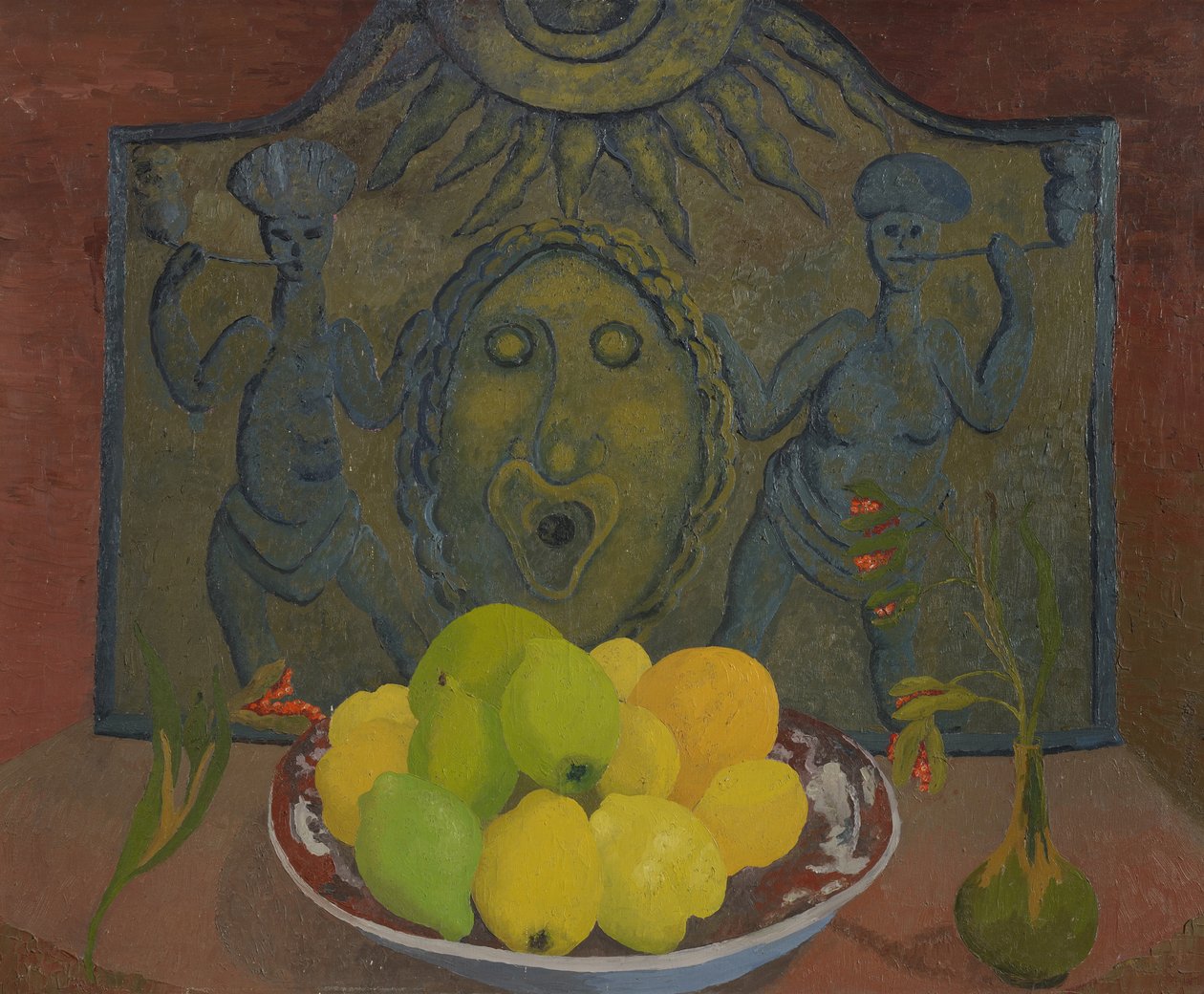 Stilleben før Sussex-ildback (olje på lerret) av Cedric Morris