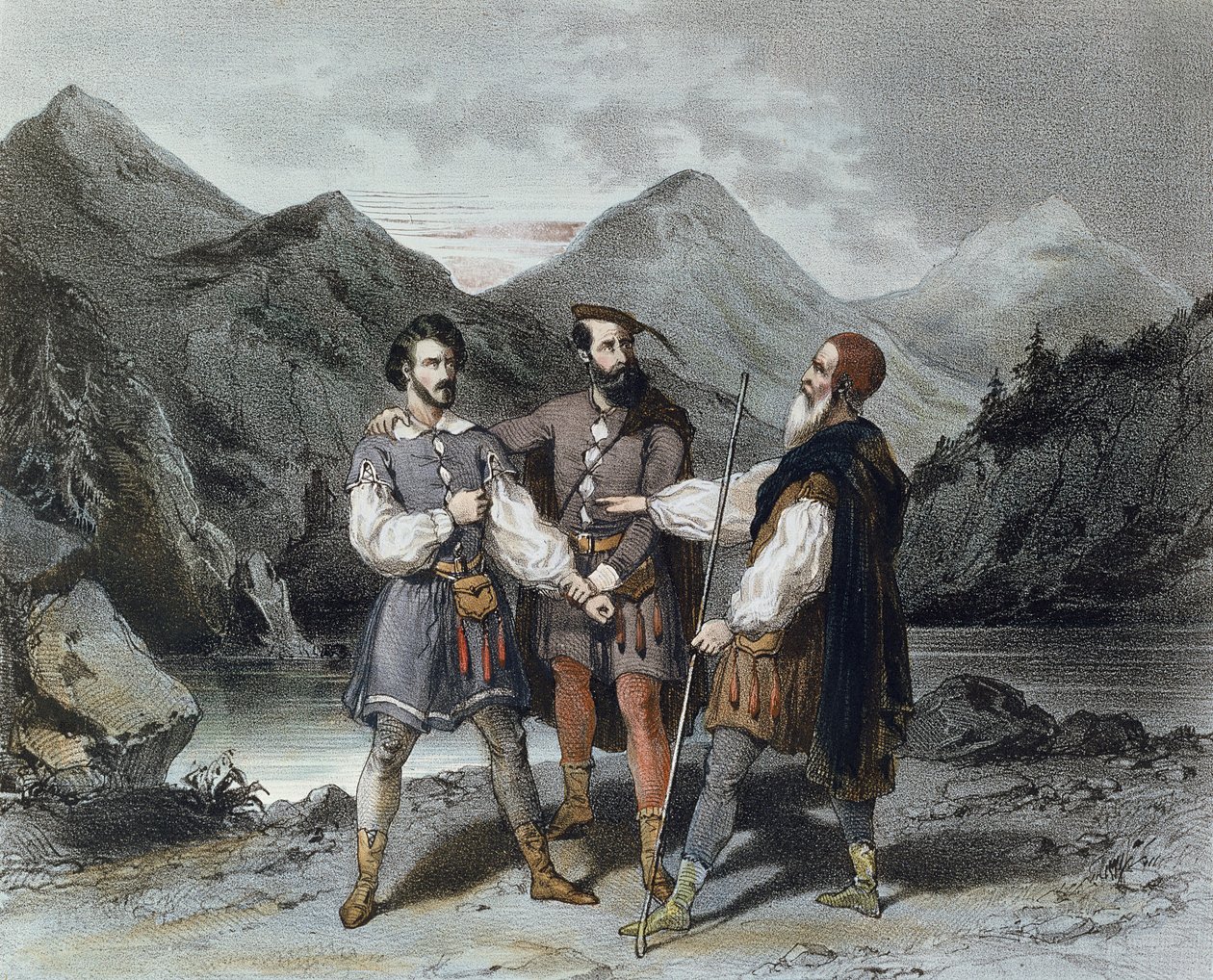 The Oath of the Three Cantons, illustrasjon for operaen William Tell av Gioacchino Rossini (1792-1868), 1800-tallet av Celestin Deshayes