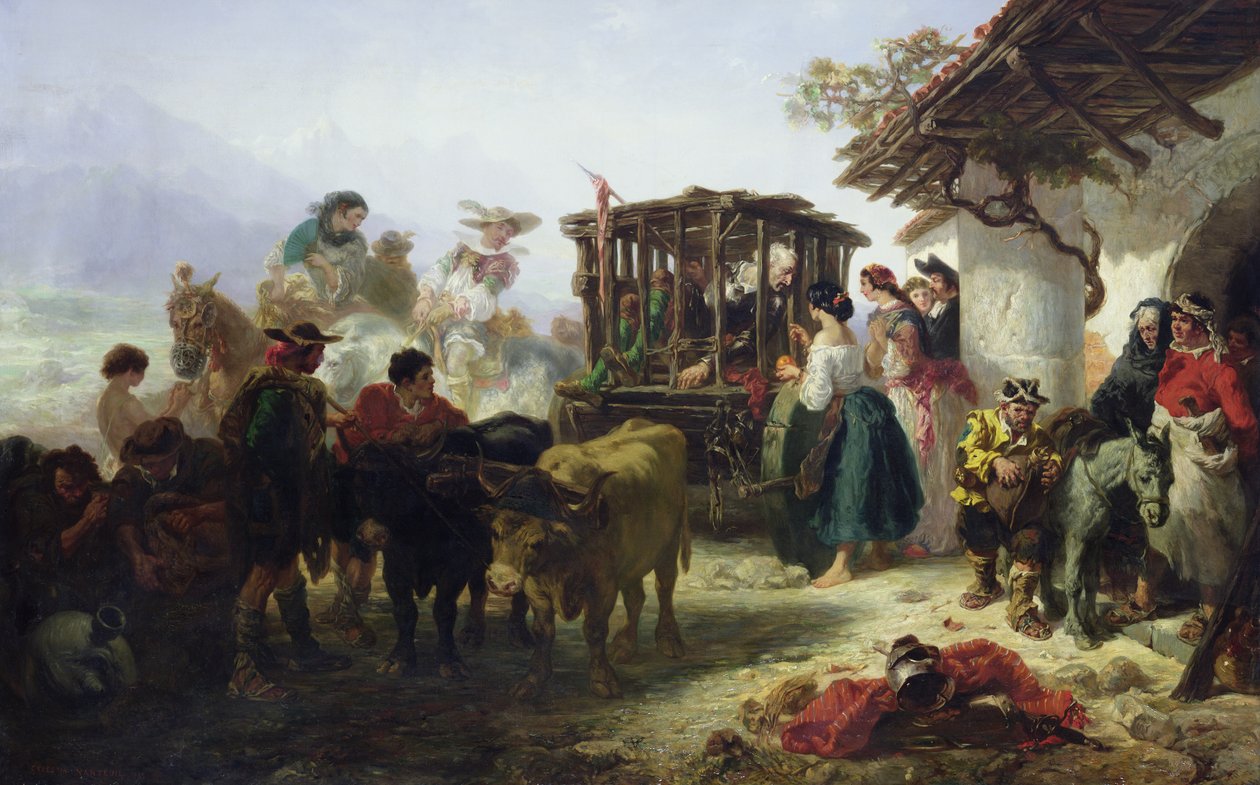 Don Quijote i et bur av Celestin Francois Nanteuil