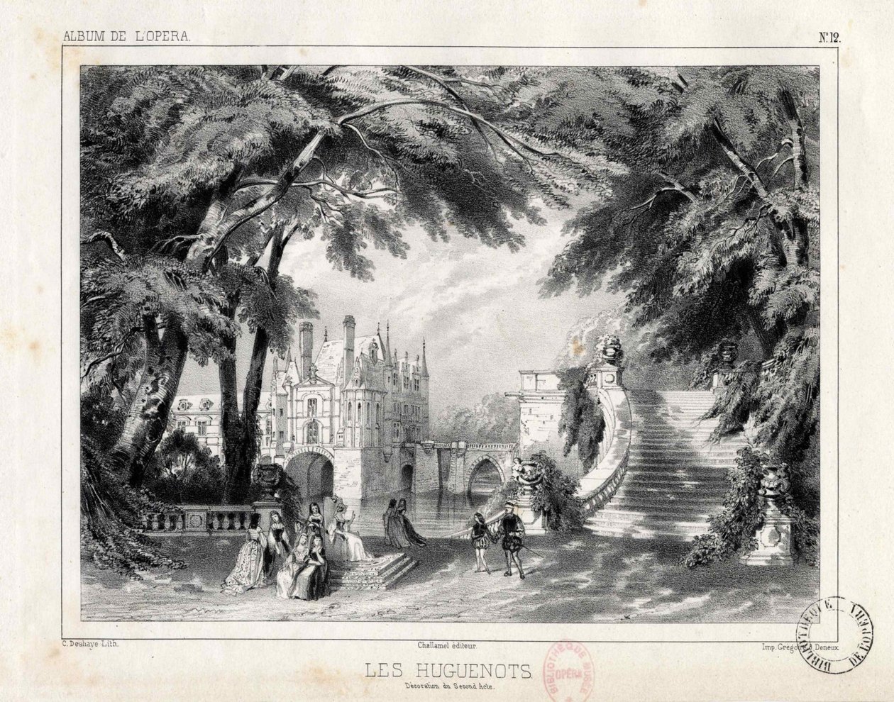 Slottet og hagene ved Château de Chenonceaux, 1836. av Celestin Deshayes