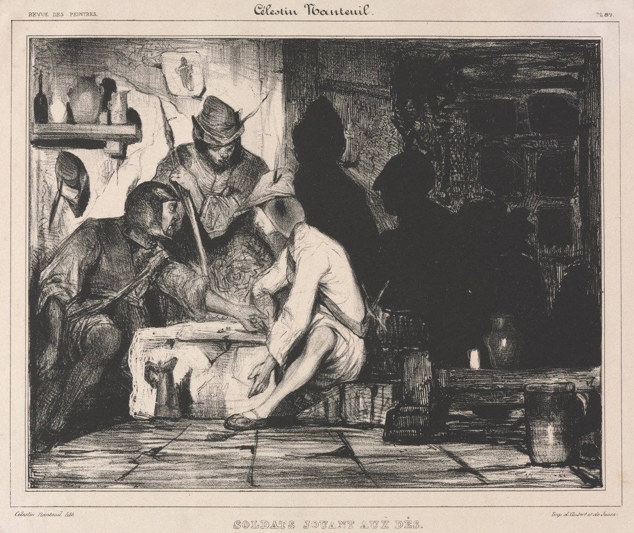 Soldater som spiller terninger av Celestin Francois Nanteuil