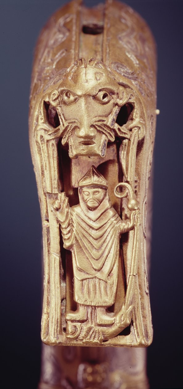 Clonmacnoise Crozier, County Offaly, treverk fra vikingtiden pakket inn i arkbronse med innlagt sølvdetalj av 228692 av Celtic