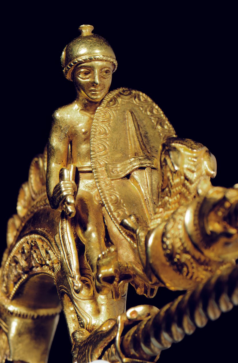 Svært viktig La Tene kriger fibula, detalj (gull) (se også 1065822-6) av Celtic