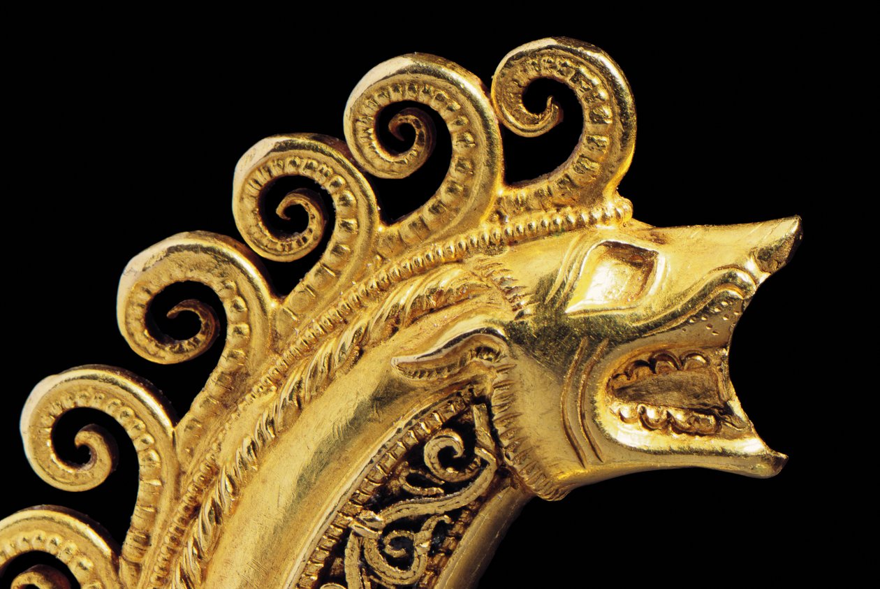 Svært viktig La Tene kriger fibula, detalj (gull) (se også 1065822-7) av Celtic