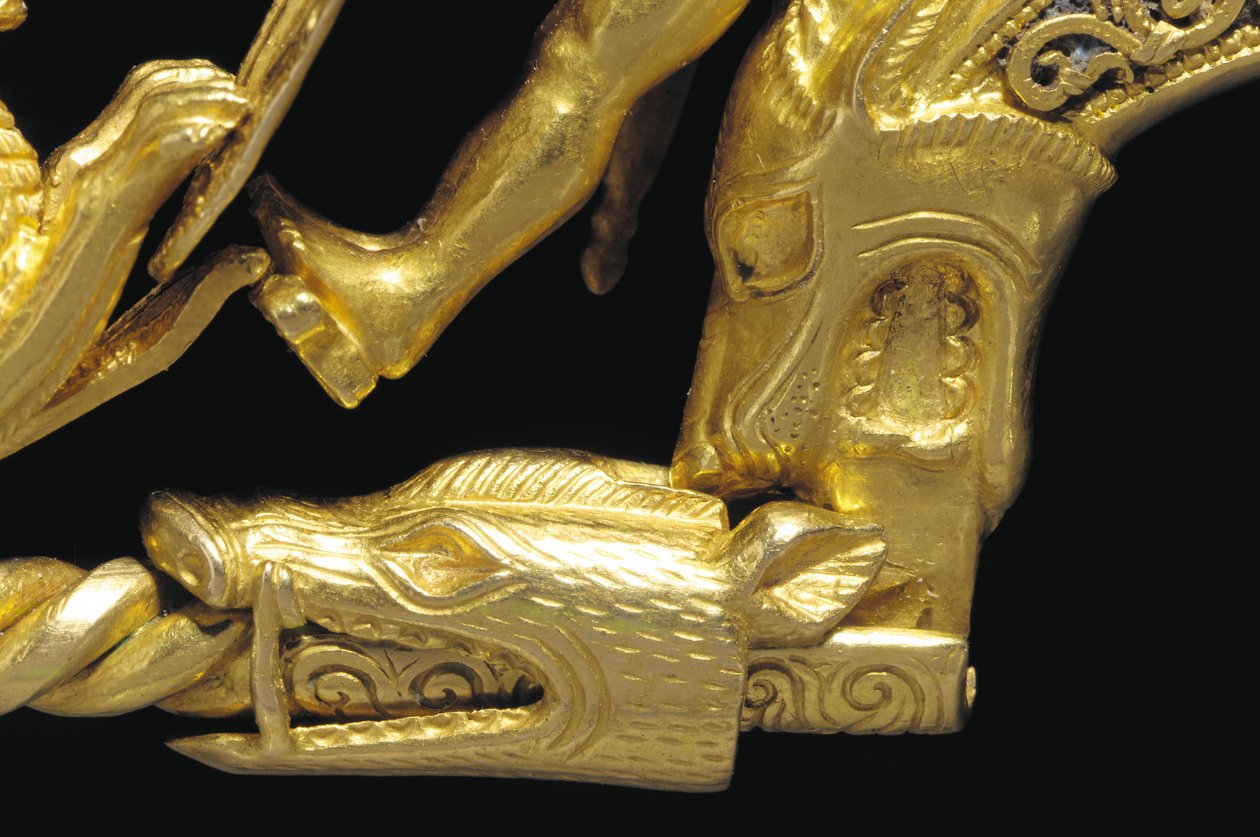 Svært viktig La Tene kriger fibula, detalj (gull) (se også 1065822-7) av Celtic