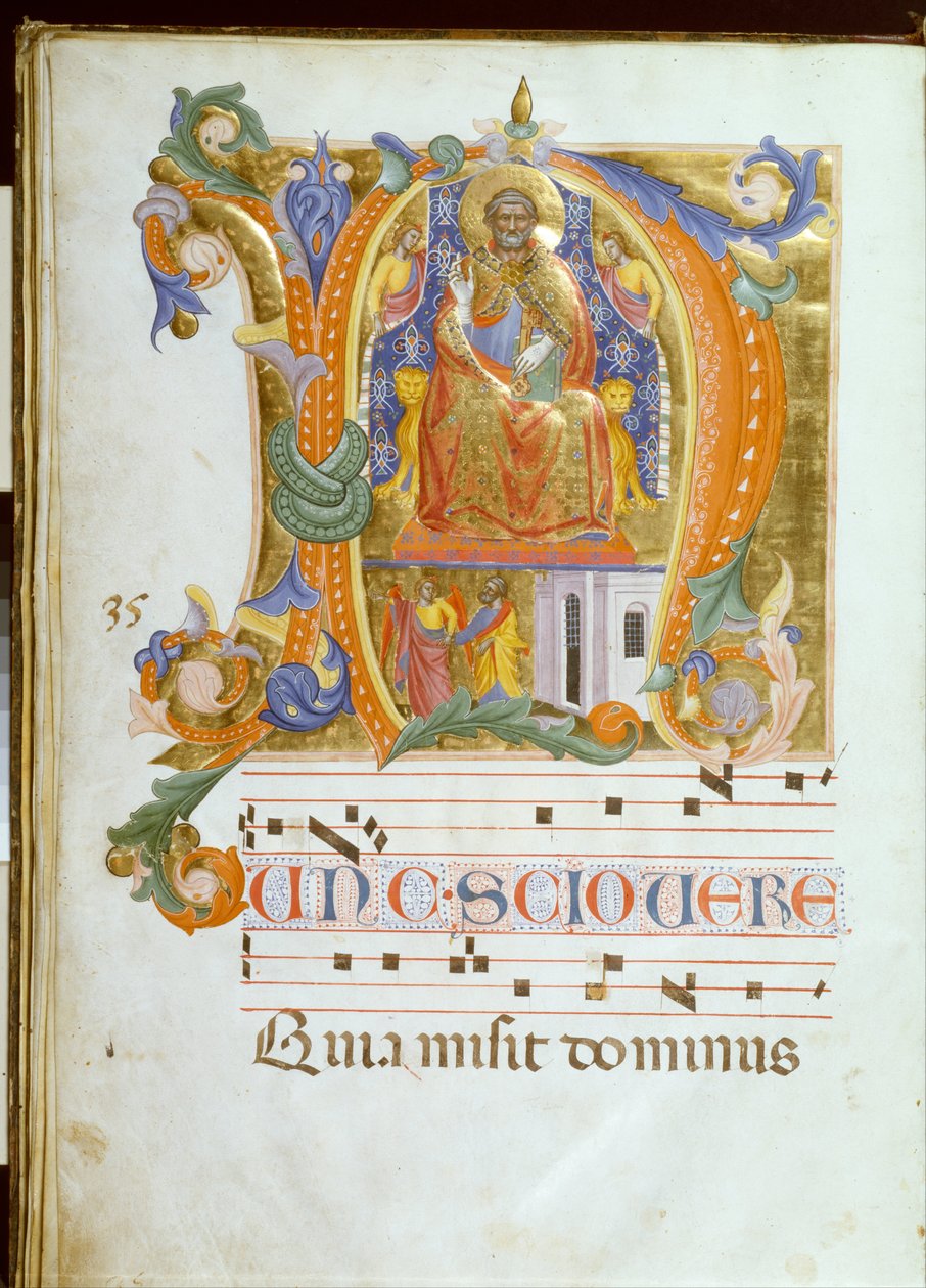 Innledende N med Saint Peter Enthroned and the Liberation of Saint Peter av Cenni di Francesco