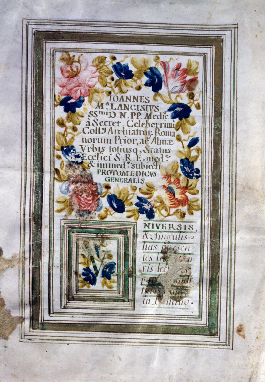 Medisinsk grad utstedt i Roma av Giovanni Maria Lancisi (1654-1720) av Central Italian School