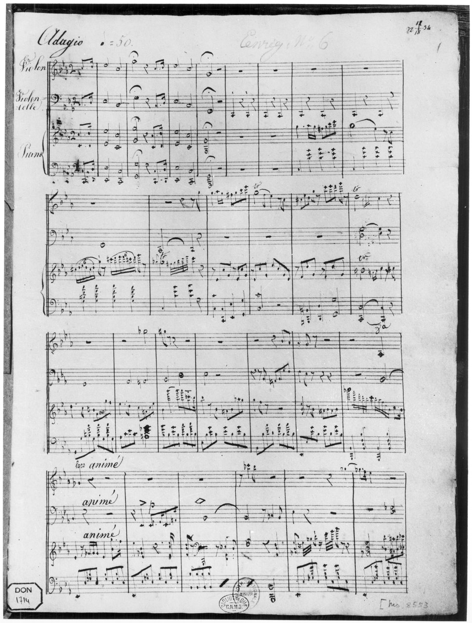 Partitur for trio for piano, fiolin og cello av Cesar Franck
