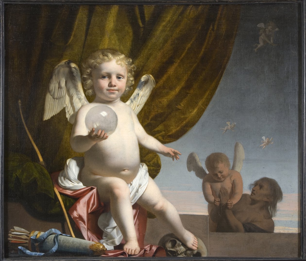 Amor holder en glasskule, 1650-1660 av Cesar Boetius van Everdingen