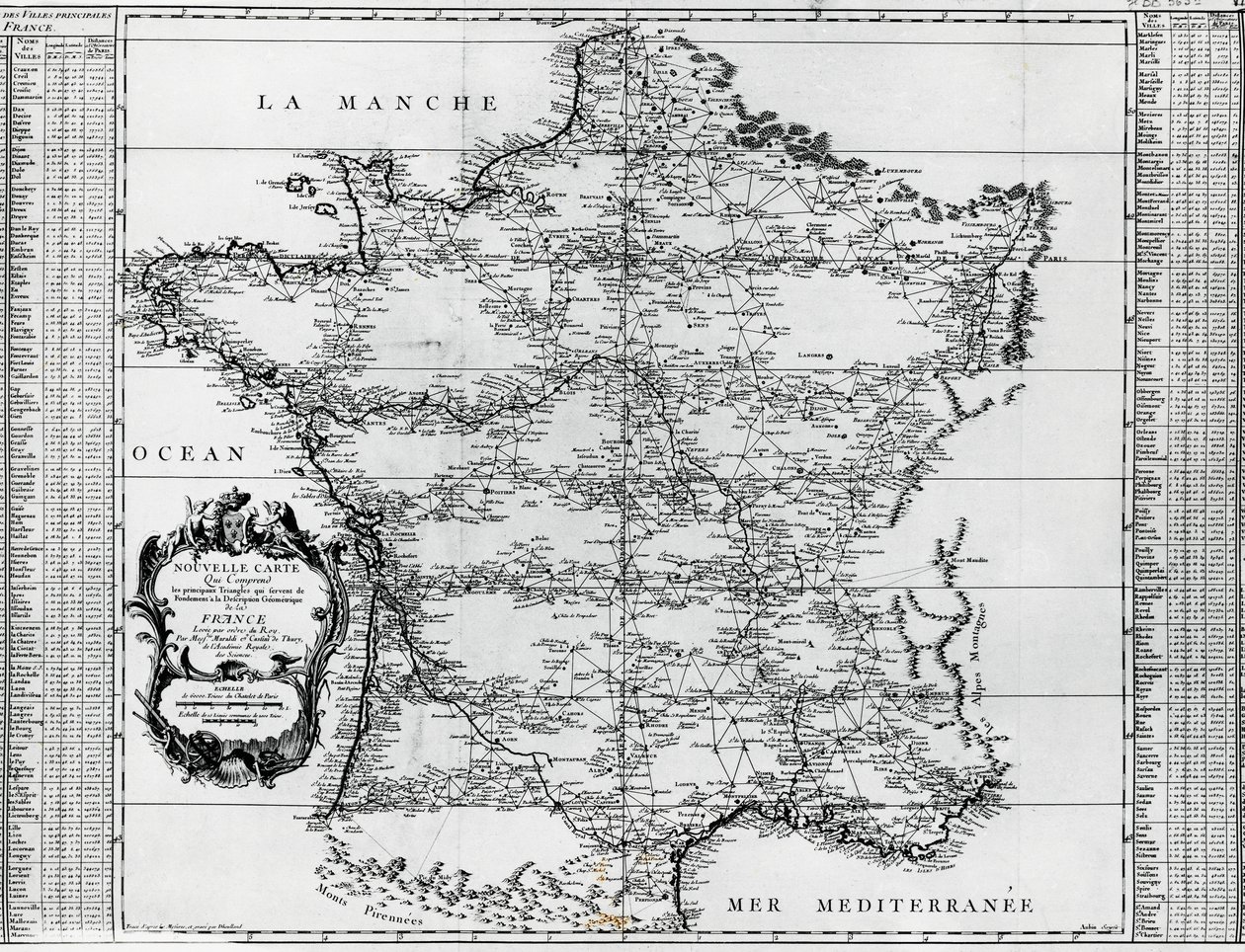 Kart over Frankrike, av Giovanni Domenico Maraldi (1709-1788) og Cesar-Francois Cassini de Thury eller Cassini III (1714-1784), Frankrike av Cesar Francois Cassini de Thury