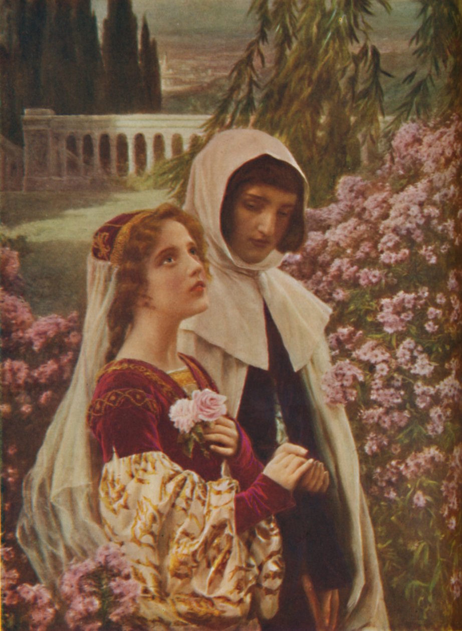 'Dante Aligheri - Dante og Beatrice i hagen', c1925 av Cesar Saccagi